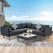 4-pieces Outdoor Wicker Sofa Set, Patio Rattan Furniture L-shape Sectional Sofas with Pillows