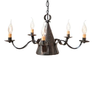 Irvins Country Tinware 5-Arm Small Sturbridge Chandelier Kettle Black - 12 X 24 X 24 inches