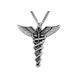Caduceus Pewter Pendant | Staff Of Hermes With Curb Chain Necklace & Grey Burlap Pouch