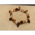 Beige & Brown Fall Leaf Beaded Stretch Bracelet With Copper Leaf Beads