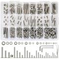 569PCS Phillips Flat Head Machine Screws #2-56/#4-40/#6-32/#8-32/#10-24/#1/4-20 Nuts and Bolts w/Lock Washer Assortment Kit with Wrench Tweezers Silver