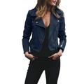 Women Faux Leather Jacket Long Sleeve Lapel Zip Up Motorcyle Moto Biker Short Coat with Pockets