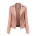 YUEHAO Coats For Women Womens Leather Jackets Motorcycle Coat Short Lightweight Pleather Crop Coat (Pink)