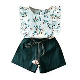 T-shirt Print Set Girls Clothes Outfits Shorts Toddler Top+Belt Flower Kids Baby Girls Outfits Set Baby Twin Girl Clothes Outfits Teens Girls Toddler Girl Outfit Size 7 Girls Outfits Baby Girl Outfit