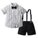 B91xZ Toddler Boys Short Sleeve Striped Shirt Tops Shorts With Tie Child Kids Gentleman Outfits Baby Boy Clothes Black Size 18-24 Months