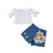 B91xZ Baby Outfits For Girls Toddlers Kids Girl Clothes Short Sleeves Top Sunflowers Jeans Shorts Pants 2Pcs Outfits Size 18-24 Months