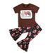 B91xZ Baby Outfits For Girls Children Clothing Love Peace Football Brown Short Sleeves Pants Toddler Girls Outfits Kids Size 4-5 Years