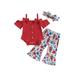Bagilaanoe 4th of July Clothes for Toddler Baby Girls Short Sleeve Romper Tops + Print Flare Trousers + Headband 6M 12M 18M 24M 3T Kids Independence Day Outfits 3pcs Long Pants Set