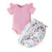 B91xZ Toddler Girl Outfits Toddler Kids Girls Outfit Soild Short Sleeves Romper Floral Prints Pants 2pcs Set Outfits Size 18-24 Months