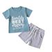 B91xZ Toddler Boys Short Sleeve Letters Prints T Shirt Tops Shorts Child Kids Gentleman Outfits Boy Outfits Light Blue Size 18-24 Months