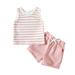 B91xZ Baby Boy Outfits Toddler Boys Girls Sleeveless Clothing Children Kids Pajamas Boy s Sleepwear Striped Tops Shorts Pink Size 2-3 Years