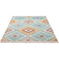 Teppich TOM TAILOR HOME "Check Kelim" Teppiche Gr. B/L: 65 cm x 135 cm, 5 mm, 1 St., bunt (türkis, pastel) Schurwollteppiche