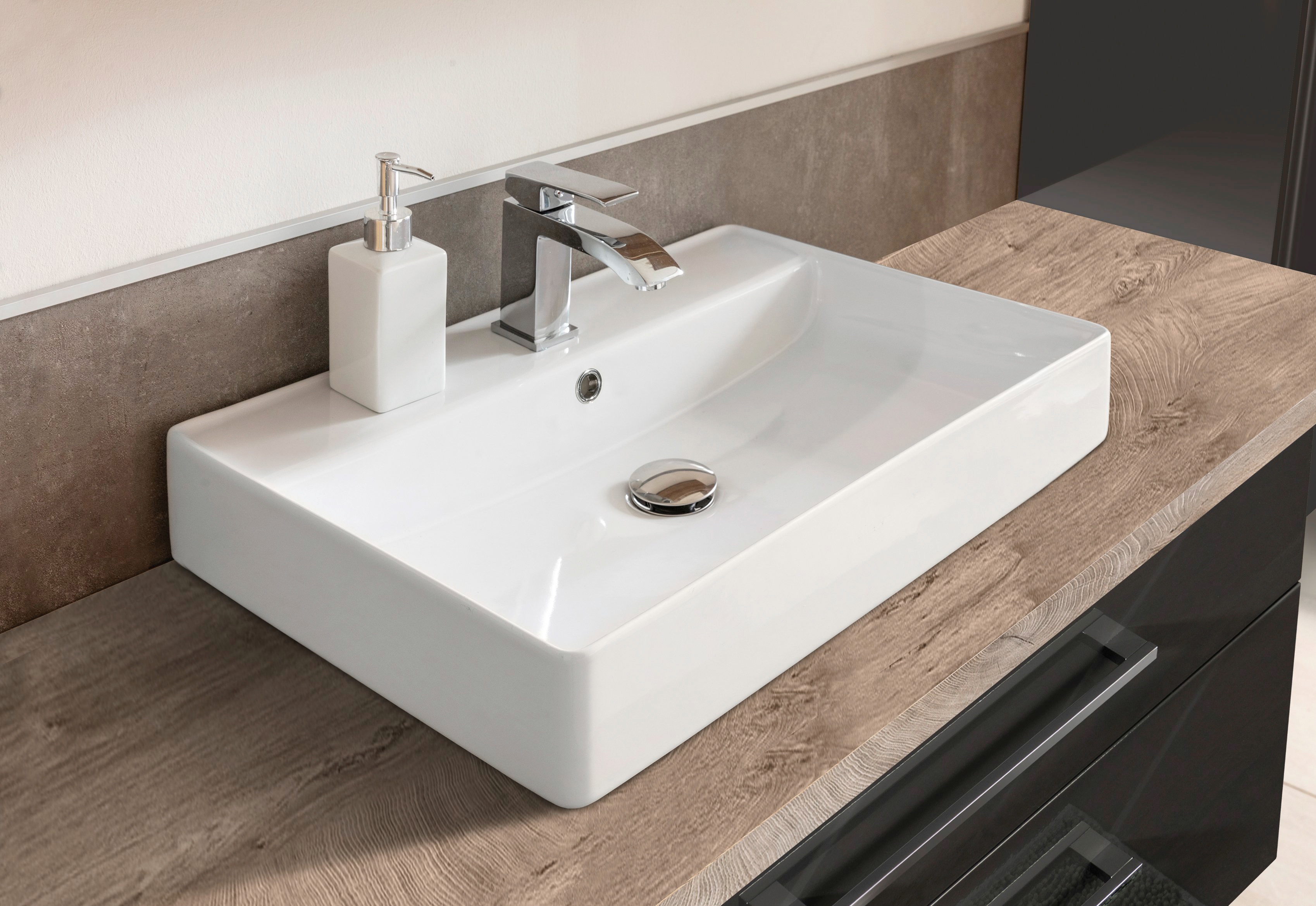 Aufsatzwaschbecken FACKELMANN Waschtische Gr. eckig, weiß Waschbecken