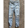 Free People Jeans | Free People Jeans 27 Distressed Womens Skinny Mid Rise Stretch Denim Medium Wash | Color: Blue | Size: 27