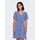 Minikleid ONLY "ONLEVIDA S/S SHORT DRESS WVN NOOS", Damen, Gr. M (38), N-Gr, blau (nebulas blau aop:hanna flower), Web, Obermaterial: 100% Viskose, bedruckt, casual, regular fit kurz, V-Ausschnitt, Kurzarm, Kleider