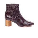 Anthropologie Shoes | Bernardo Izabella Mock Croc Leather Ankle Booties. Side Zip, Wooden Heel. 7.5 | Color: Brown/Tan | Size: 7.5