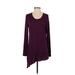 Lori Goldstein Casual Dress - Shift Scoop Neck Long sleeves: Purple Print Dresses - Women's Size Small