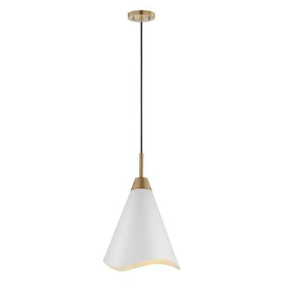 Nuvo Lighting 67474 - 1 Light Medium Burnished Brass Matte White Shade Pendant Light Fixture (TANGO 1 LIGHT MEDIUM PENDANT WH/BRS (60-7474))