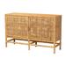 Vivan Modern Bohemian Natural Brown Rattan and Mahogany Wood Storage Cabinet