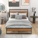 Full Size Metal and Wood Platform Bed Frame with Sockets, USB Ports and Wood Headboard