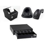 EOM-POS Heavy Duty Cash Register Drawer + Thermal Receipt Printer (80mm) + Barcode Scanner (Cordless) [Black] NOT for Square