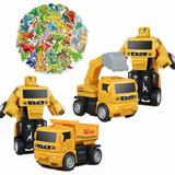EASTIN 2PCS two-in-one children s engineering vehicle excavator inertial collision Transformers robot toy to send 50 cartoon dinosaur waterproof stickers