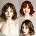 nevermindyrhead Auburn Dark Red Short Curly Bob Wig with Fringe Bangs Heat Resistant Synthetic Daily Party Wigs for Women 9 inches