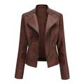 Womens Fall Fashion 2023 Women s Slim PU Leather Motorcycle Biker Jacket Outerwear Long Sleeve Lapel Fashion Zip up Coat Jacket