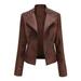 Womens Fall Fashion 2023 Women s Slim PU Leather Motorcycle Biker Jacket Outerwear Long Sleeve Lapel Fashion Zip up Coat Jacket