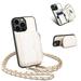 SaniMore Case for iPhone 14 Pro Max 6.7 2022 with Metal Detachable Crossbody Lanyard Zipper Wallet Pocket Card Slots PU Leather Wear-resistant Shockproof Anti-fall Retro Girly Shell White