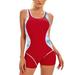 DxhmoneyHX Womens Sport One Piece Swimsuit Color Block Print UPF 50+ Athletic Training Bathing Suits Workout Swimwear