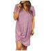 Paptzroi Women s Fashion Solid Color Tie the knot V-Neck Short sleeves Leisure Dress