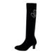 Qufokar Lace Up Boots for Women Knee High Long Boots for Women Wide Calf Over Knee Ladies Rhinestone Heart Pattern Dancing Boots Mid Length Boots Ladies Winter Casual Dance Shoes