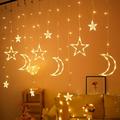 138 LED Curtain String Light with Remote Control Star Moon Icicle Light String for Window Wall Home Decoration