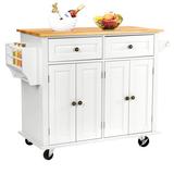 TUSY 43.3" Wide Rolling Kitchen Island w/ Storage & Solid Wood Top Wood in White | 32.5 H x 43.3 W x 17.8 D in | Wayfair TUSY-02