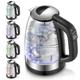 Electric Kettles, Temperature Control Kettle, Glass Kettles Electric with 5-Color LED, Keep Warm, Anti-Dry, Automatic Shutdown, 2200W Fast and Quiet Boiling, 1.7L FOHERE