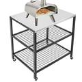 Outdoor Pizza Oven Stand Grill Cart Table Pizza Oven Trolley Stand Stainless Steel Table on Wheels Dining Food Prep Table BBQ Grill Stand for Kitchen Patio Backyard Garden 80x60x90cm