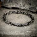 MKENDN Locomotive hommes Punk Rock vélo chaîne Bracelet en acier inoxydable mâle Vintage oxydé noir Biker bijoux