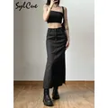 Sylcue – jupe longue fendue noire Sexy Slim polyvalente légère Cool été pour femmes mûres