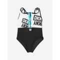 DKNY Girls Half Zip Logo Swimming Costume In White Size 14 Yrs