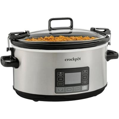 Portable 7 Quart Slow Cooker with Locking Lid and Auto Adjust Cook Time Technology, Stainless Steel