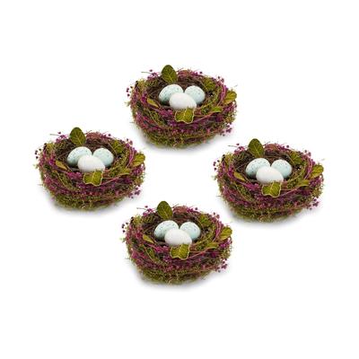 Set of 4 Decorative Nest with Eggs 6.5"