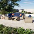 Hokku Designs Ailie 7-Piece Deep Seating Set Synthetic Wicker/All - Weather Wicker/Wicker/Rattan in Blue | Outdoor Furniture | Wayfair