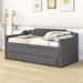 Hokku Designs Ayrabella Twin Size 3 Drawers Daybed w/ Trundle Upholstered/Linen in Gray | 37 H x 40 W x 80 D in | Wayfair