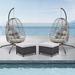 Dakota Fields Baja Swivel Reclining Patio Chair w/ Cushions & Ottoman Wicker/Rattan in Gray/Black/Brown | 77.16 H x 42.52 W x 42.91 D in | Wayfair