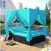 Outdoor Patio Wicker Daybed Ratta Wicker Sunbed with Canopy Overhead Curtains Cushions and Adjustable Seats Wicker Patio Sofa Set for for Lawn Garden Backyard Poolside (Blue Cushions)