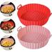 2Pcs Air Fryer Silicone Liners 7.5 Inch Air Fryer Accessories Round BPA Free Non Stick Silicone Air Fryer Liners Reusable Parchment Paper Replacement Fits 3QT - 5QT Air Fryer (Red+Pink 2)