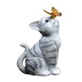 Lomubue Hand-crafted Cat Statue Weather Resistance Resin Adding Vitality Cat Sculpture with Solar Light Garden Supplies