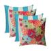 RSH DÃ©cor Indoor Outdoor Set of 4 Square Pillows Weather Resistant 17 x 17 Artistic Floral and Cancun & White Stripe