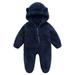 YWDJ One Piece Newborn Fleece Snowsuit Bunting Cartoon Hooded Romper Jumpsuit Outfits For Girls Boys Navy 0-3 Months